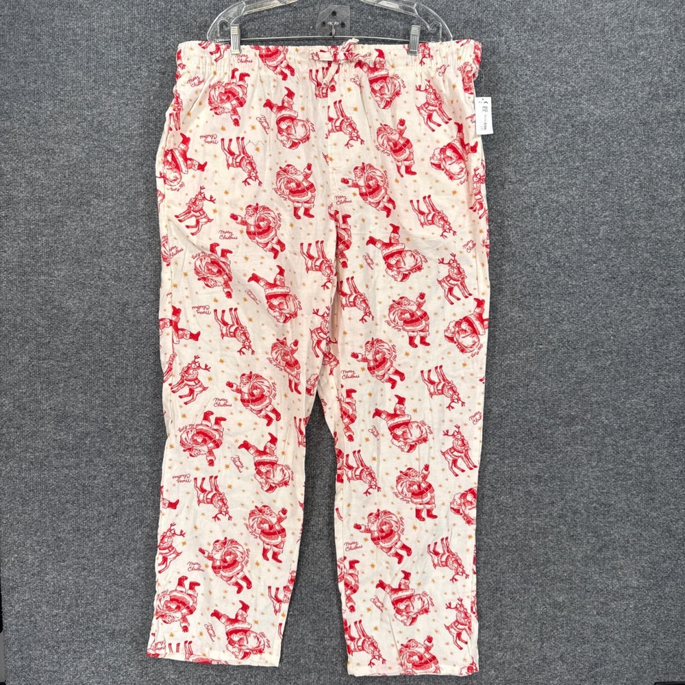 Old Navy Pajama Pants Womens XXL White Santa Reindeer Christmas Sleepwear NEW